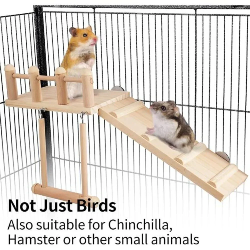 Bird Perches Platform Swing with Climbing Ladder, Parakeet Cage Accessories